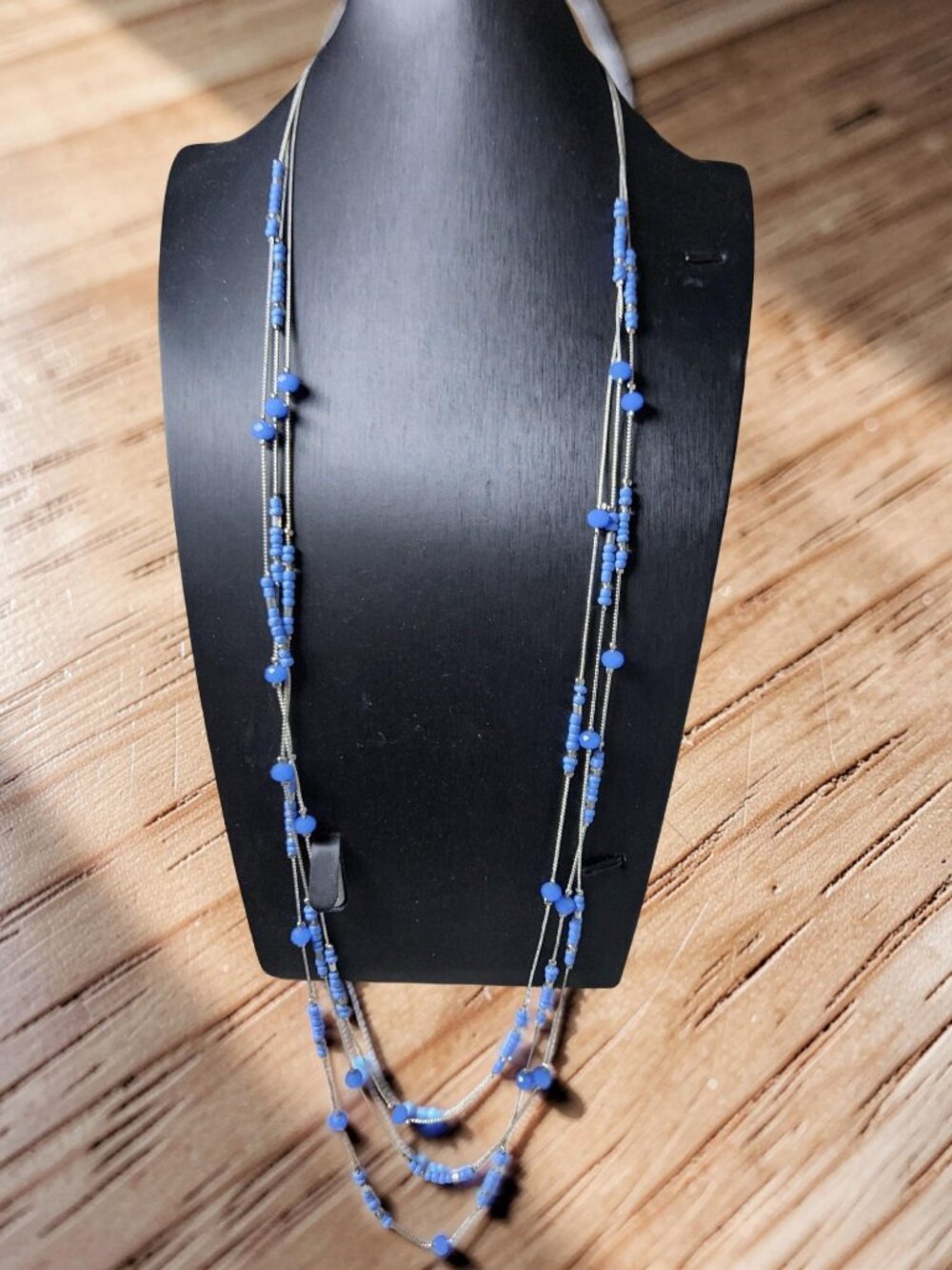 vintage erica lyons stainless steel serpentine blue and silver beaded 3 strand n